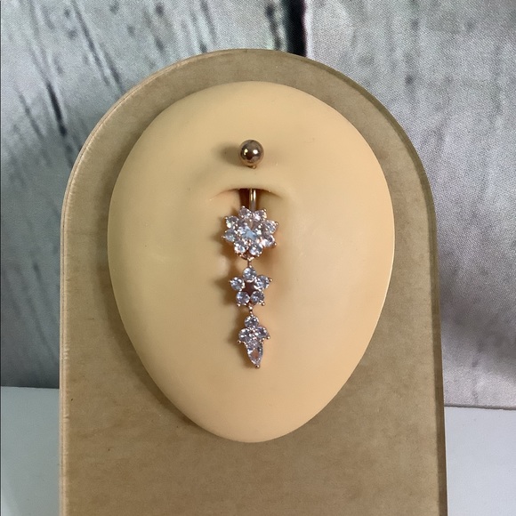 14K Rose Gold Plated Diamond Belly Button - Picture 2 of 4